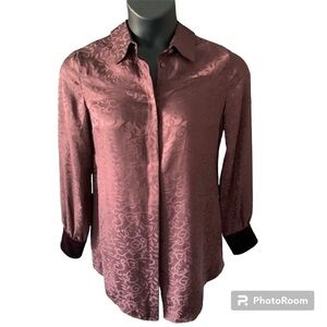 Soft Surroundings  100% silk blouse eggplant purple career button down XS/Small